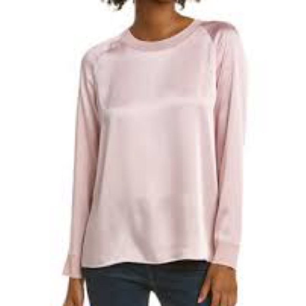 Vince Rib Trim Light Pink Satin Blouse